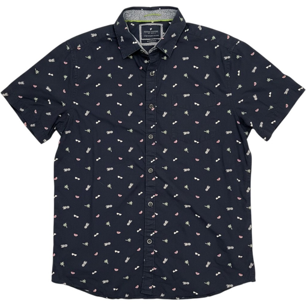 Denim & Flower Ricky Singh Mens Slim Fit Navy Tropical Pineapple Party Shirt